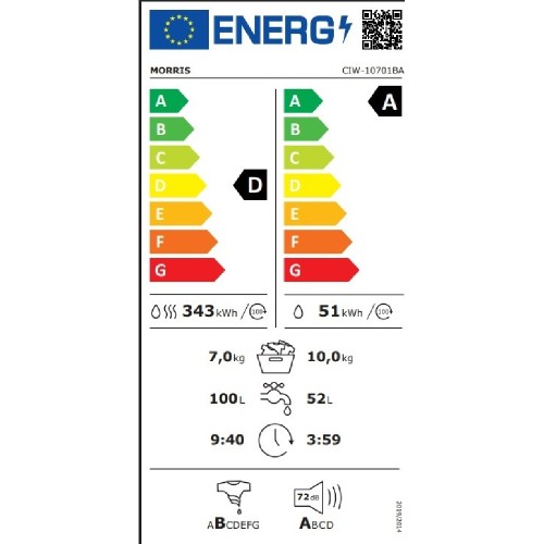 ΠΛΥΝΤΗΡΙΟ ΡΟΥΧΩΝ - ΣΤΕΓΝΩΤΗΡΙΟ MORRIS CIW-10701BA (10-7KG / A-D / ΑΤΜΟΥ / PET CARE / BLDC)
